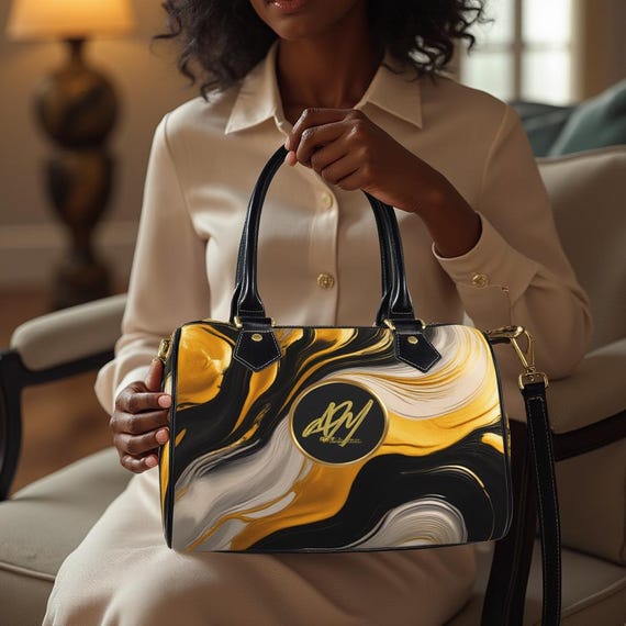 Bali Paint Boston Leather Handbag / Life is Art Logo Purse