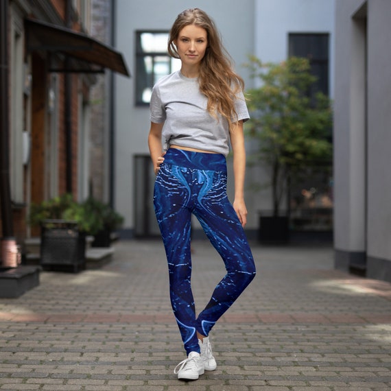 Blue Tide - Designer Print / Paint-pour Original - Custom Yoga Leggings with Pocket from Life is Art Blue Tide Collection