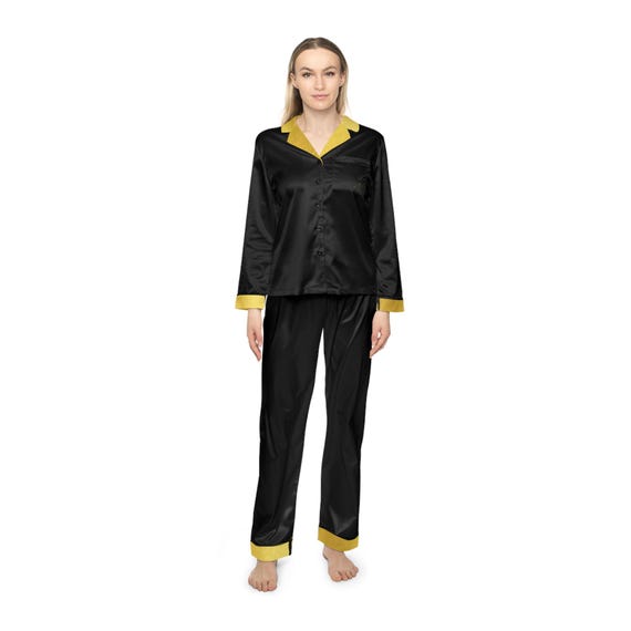Satin Pajama Set with Notch Lapel Collar & Drawstring Waist, Personalized Women's Sleepwear, Luxurious Nightwear, Custom PJs, Lounge Wear