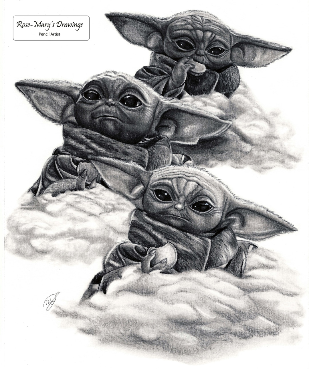 Grogu Graphit Bleistift Zeichnung Baby Yoda Die Mandalorian Fan Art