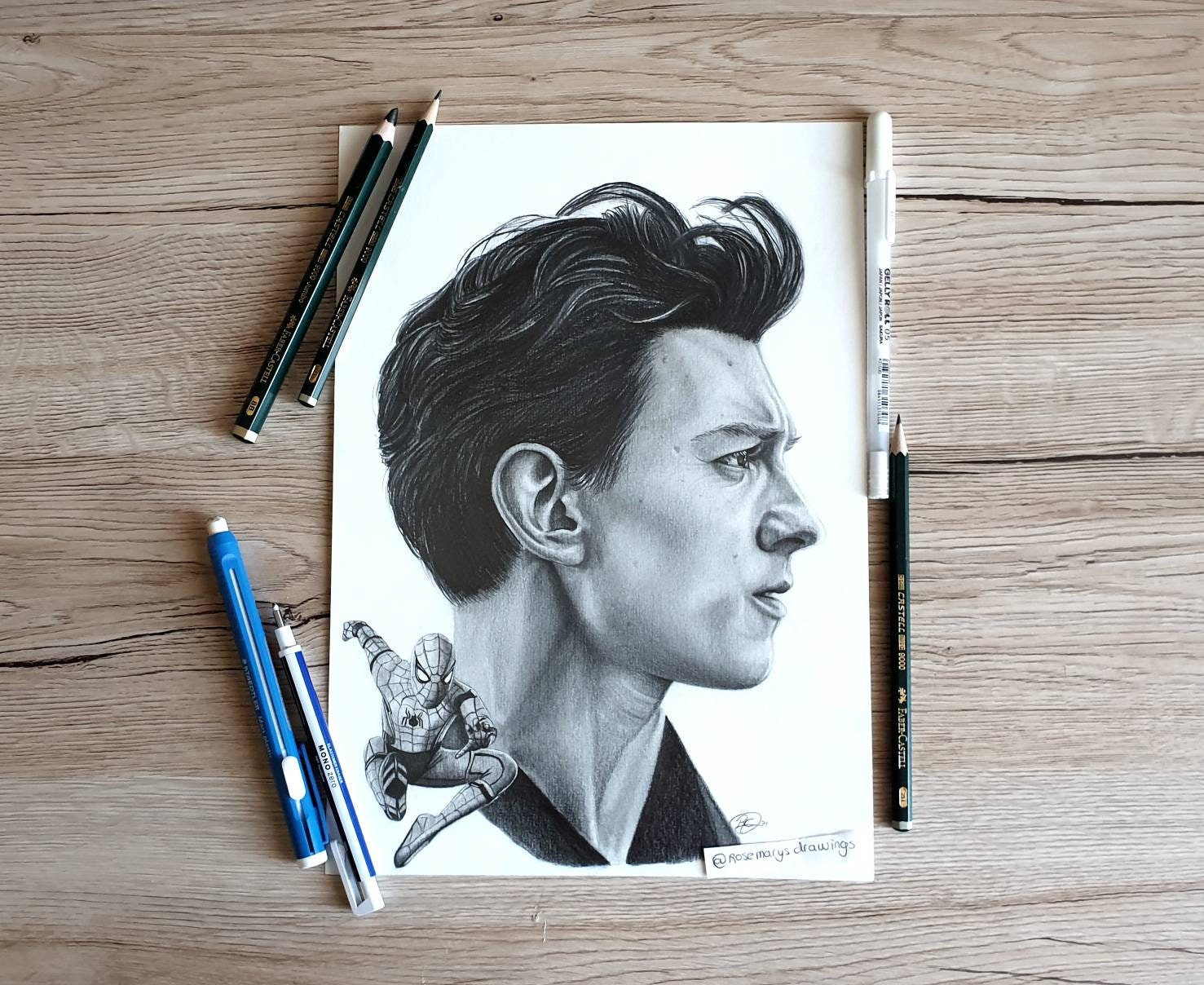 Tom Holland Graphite Pencil Drawing Spiderman Marvel Fan Art Avengers