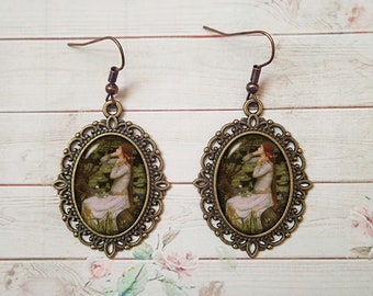 Ophelia Earrings, Shakespeare Jewelry, Pre-Raphaelite Art Jewelry