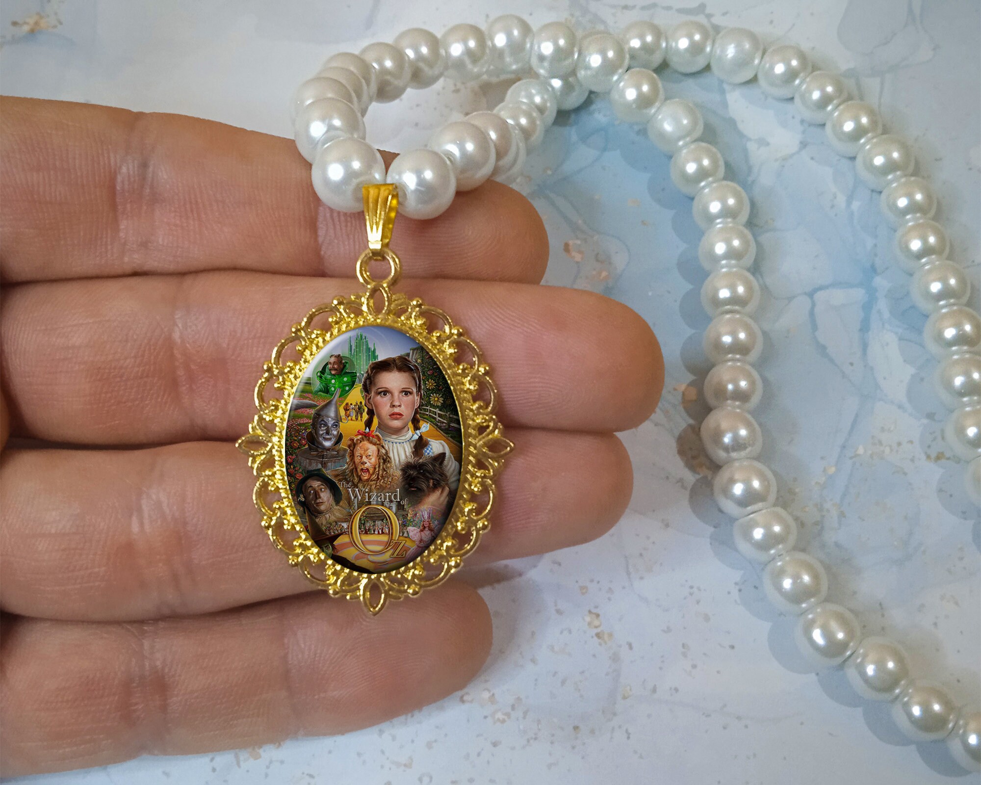 Wizard of Oz Necklace With Pearl Beads, Retro Classic Movie