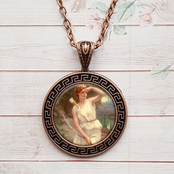 Artemis Necklace, Greek Mythology Goddess, Archery Pendant