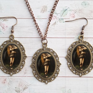 Lilith Necklace And Earrings Set, Pre-Raphaelite Art, Occult Witchy Jewelry, Pagan, Wiccan, Satanic