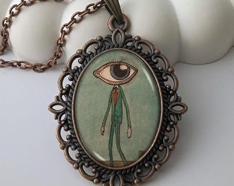 Weird Necklace, Quirky Eye Head Pendant Jewelry