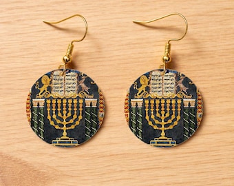Menorah Earrings, Jewish Symbol Jewelry, Judaica Gift for Women