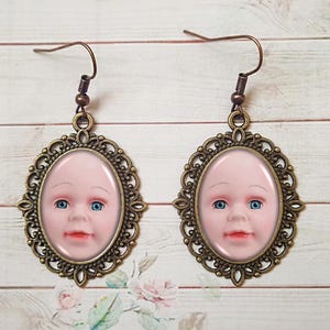 Doll Face Earrings: Resin Coated Picture Print Jewelry