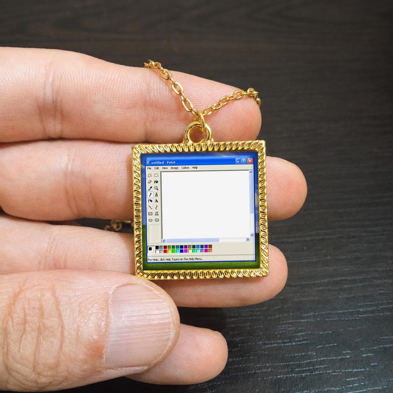 Paint Necklace, Retro Windows Pendant, 90s Nostalgia Jewelry, Vintage ...