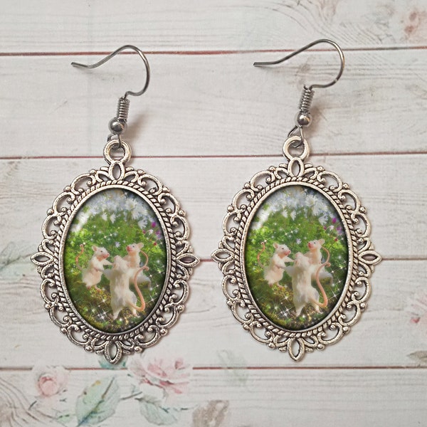 Fairy Rats Dancing Cottagecore Earrings, Light Academia, Enchanted Forest, Forestcore, Whimsical