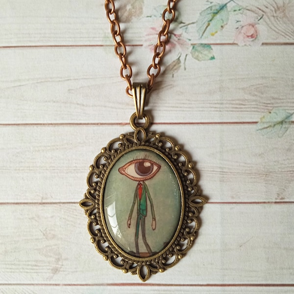 Weird Necklace, Quirky Eye Head Pendant Jewelry
