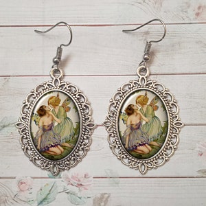 Kissing Fairies Earrings, Lesbian Fairies, Fairycore,  Aesthetic Cottagecore, Goblin Core Forestcore Dark Academia