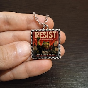 Resist Frog Necklace, Protest Frog Pendant, Activist Jewelry