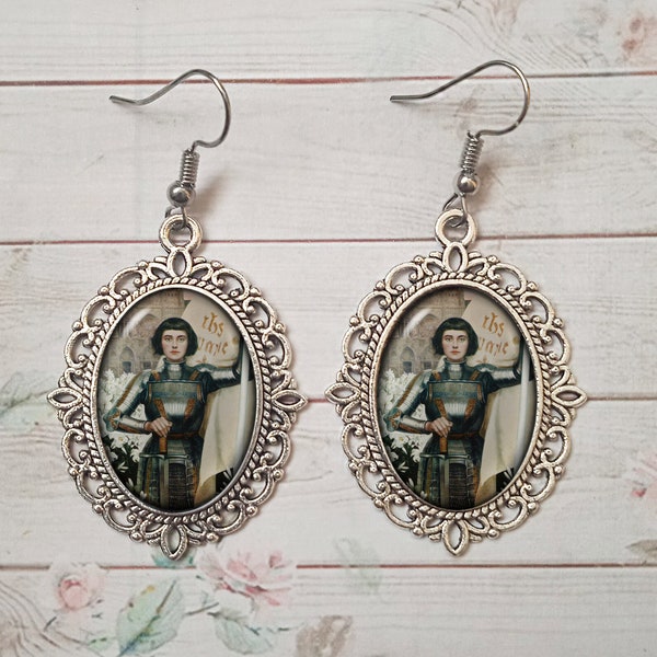 Joan Of Arc Earrings, Vintage Inspired Maid of Orleans With Brass Pendant Earrings