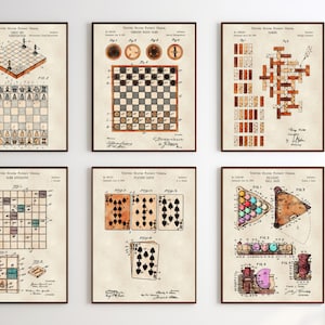 12 Game Patent Prints [Vol. 1 - Colored Pencil] Classic Games Night. Retro Tabletop Games Wall Art. Board Games Lover Gift. Game Room Decor