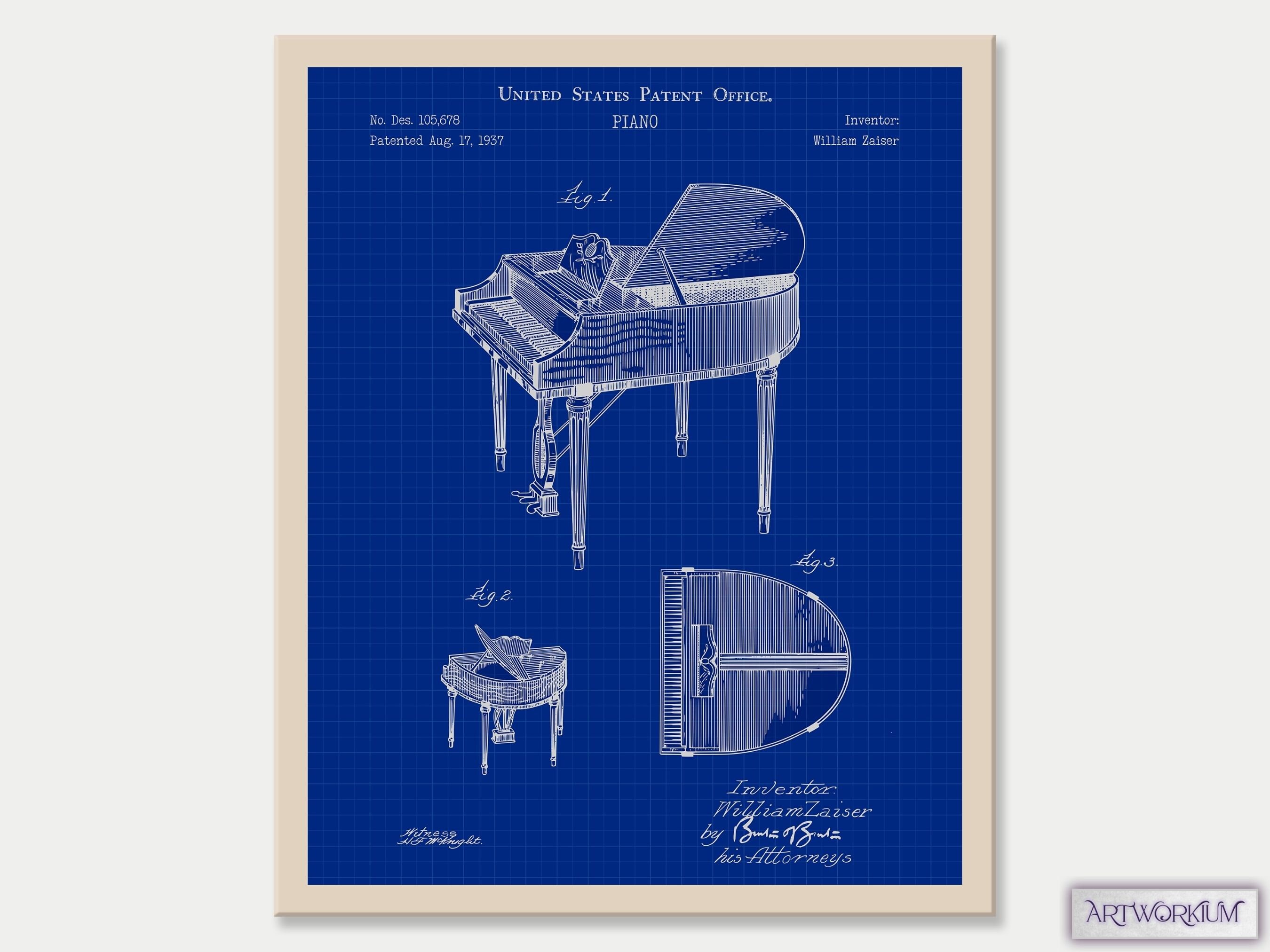 Set of 6 Piano Patent Prints blueprint Orchestra Grand Piano Musician Gift Upright Piano Print ...