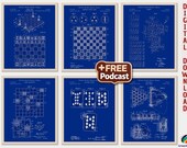 Game Patent Prints Set + PODCAST: Vintage Board Games Art [Volume 1 - Blueprint] (Digital Download)