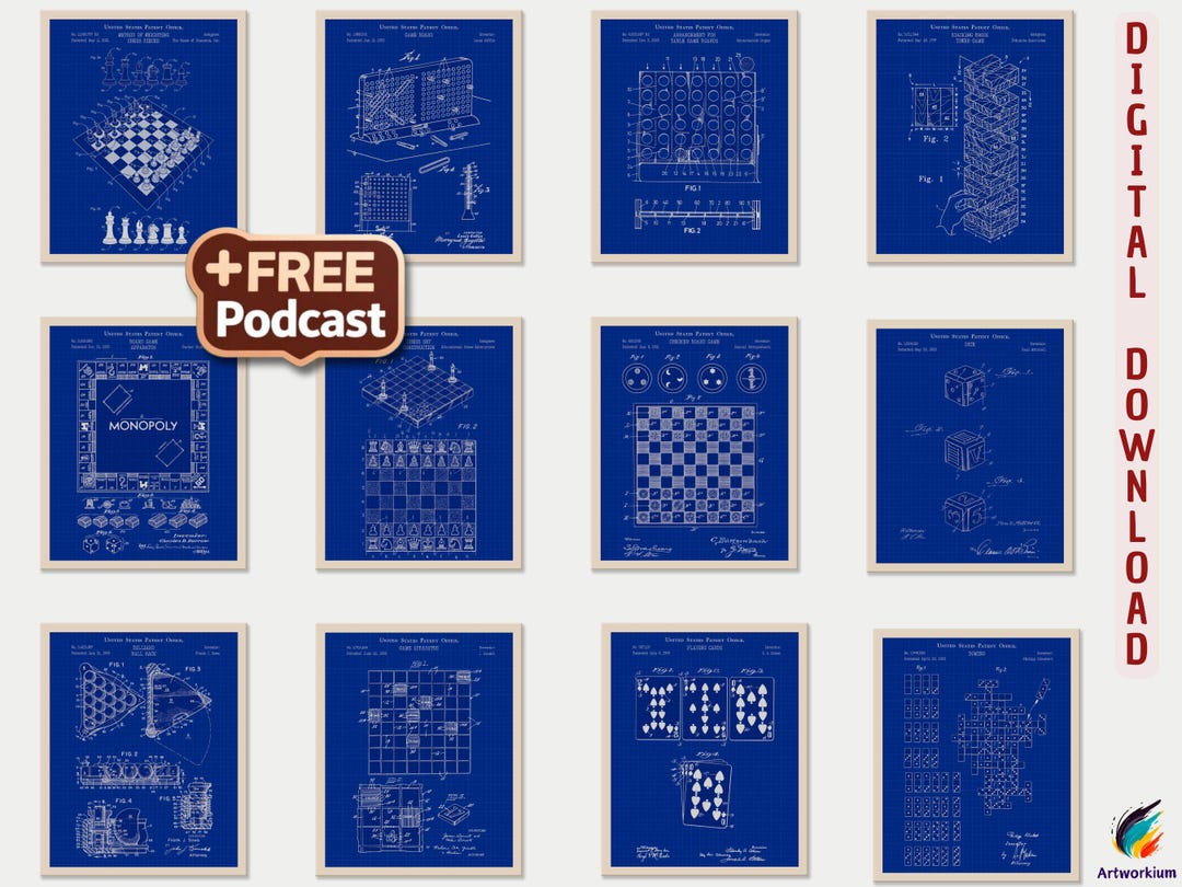 Vintage Board Game Patent Prints + PODCAST: Blueprint Wall Art [volumes ...