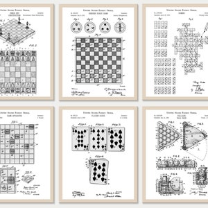 Set of 6 Game Patent Prints [Vol. 1 - White] | Classic Games Night. Retro Tabletop Games Wall Art. Board Games Lover Gift. Game Room Decor
