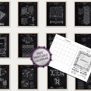 Set of 12 Game Patent Prints [Vol.1+2 - Black] | Classic Games Night. Retro Tabletop Games Wall Art. Board Games Lover Gift. Game Room Decor