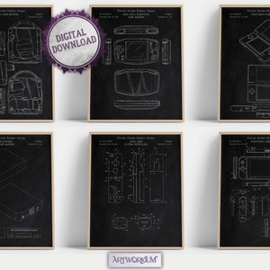 Retro Video Games Console Set Of 6 Patent Prints [Vol. 2 - Chalkboard], Gaming Room Wall Art, Gaming Nostalgia, Poster Decor Gamer Gifts