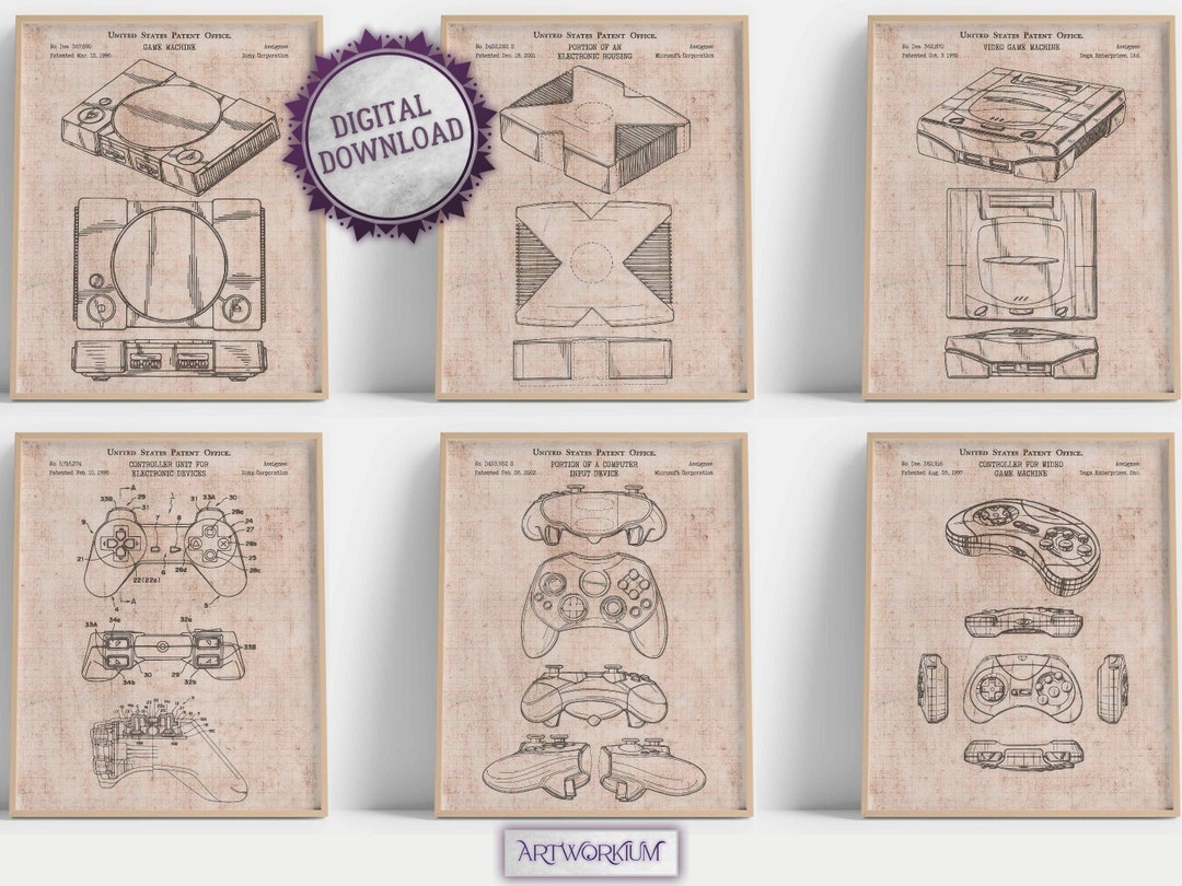 Retro Video Games Console Set of 6 Patent Prints [vol. 3 - Old Graph ...