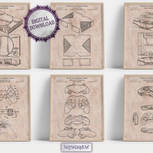Set di 6 stampe di brevetti di console per videogiochi retrò [Vol. 3 - Vecchia carta millimetrata] Decorazione da parete per sala giochi, Nostalgia del gioco, Poster decorativi, Regali per giocatori
