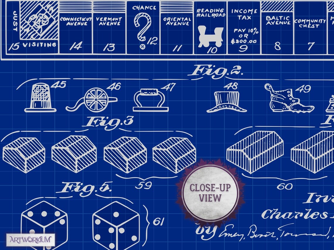 Set of 6 Game Patent Prints vol. 2 Blueprint Classic Games Night. Retro ...