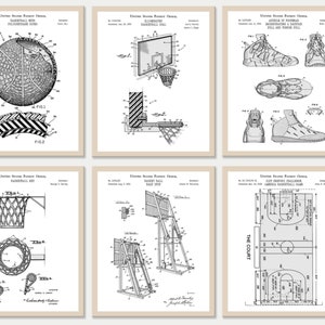 Set of 6 Basketball Patent Prints [White Version] - Vintage Sports & Basketball Wall Art. Sports Room Decor. Sports Poster. INSTANT DOWNLOAD