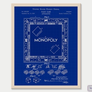 Set of 6 Game Patent Prints [vol. 2 - Blueprint] Classic Games Night ...