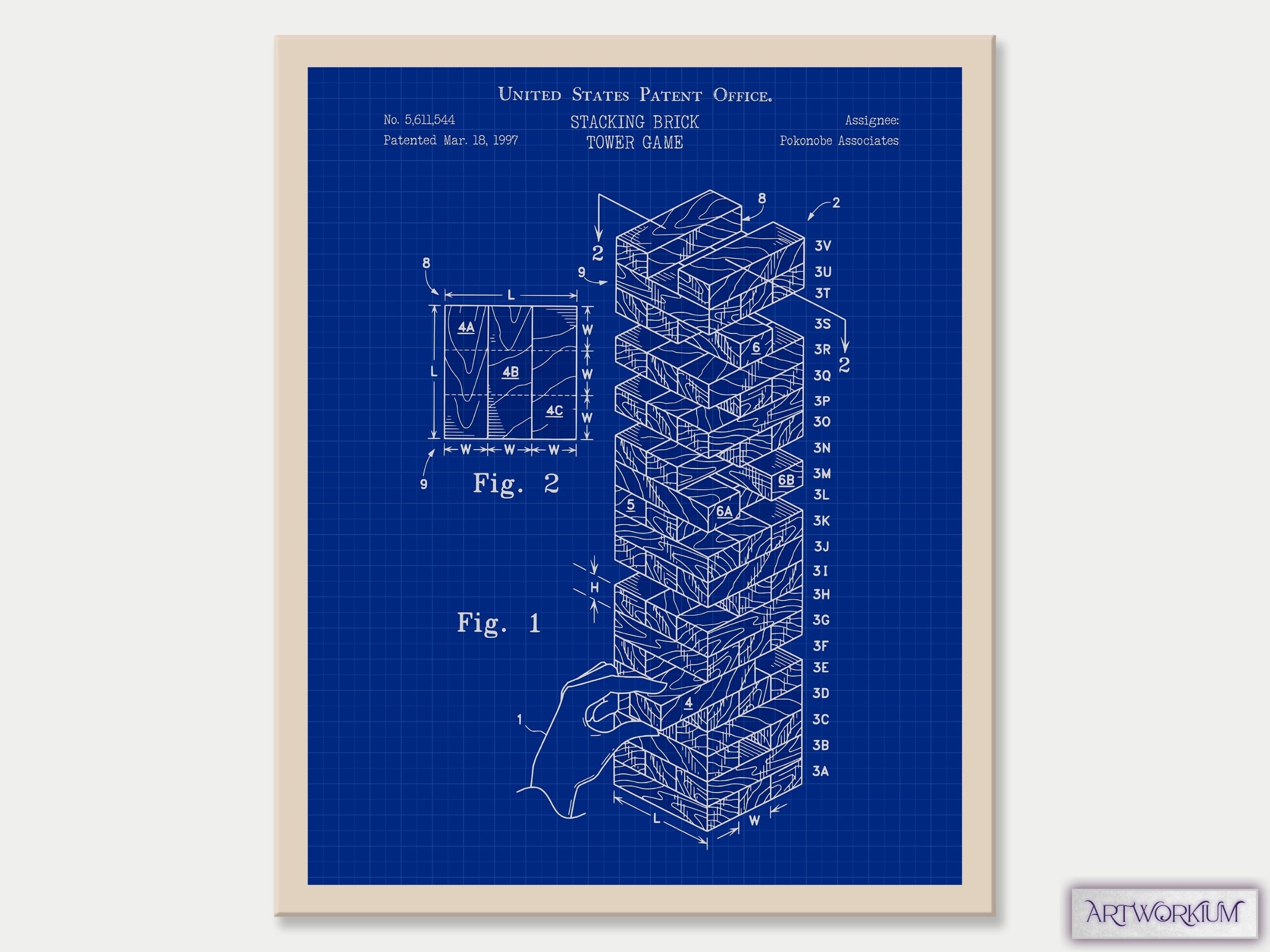 Set of 6 Game Patent Prints vol. 2 Blueprint Classic Games Night. Retro ...