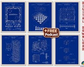 Game Patent Prints Set + PODCAST: Retro Board Games Art [Volume 2 - Blueprint] (Digital Download)