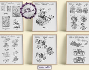 Set of 6 Computers And Electronics Patent Prints [Vol. 1 - White] | Computer Gaming Room Wall Art. Hardware Home Decor. Gifts For Geeks.