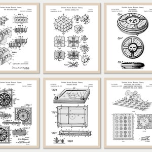 Set of 6 Game Patent Prints [Vol. 3 - White] | Classic Games Night. Retro Games Wall Art. Board Games Lover Gift. Game Room Decor