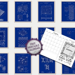 Set of 12 Game Patent Prints [Vol.1+2 - Blueprint] Classic Games Night.Retro Tabletop Games Wall Art. Board Games Lover Gift.Game Room Decor