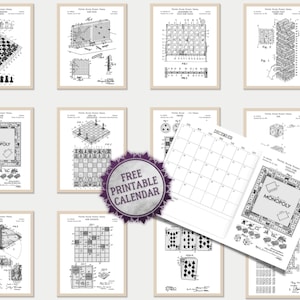 Set of 12 Game Patent Prints [Vol.1+2 - White] | Classic Games Night. Retro Tabletop Games Wall Art. Board Games Lover Gift. Game Room Decor