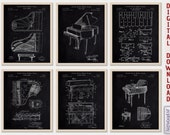 Piano Patent Art Prints (Set of 6) - Chalkboard Style (Instant Download)