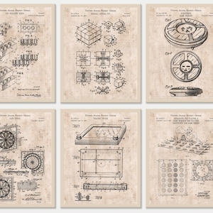 Set of 6 Game Patent Prints [Vol. 3 - Old Graph Paper] | Classic Games Night. Retro Games Wall Art. Board Games Lover Gift. Game Room Decor
