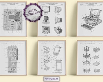 Set of 6 Computers & Electronics Patent Prints [Vol. 2 - White] - Computer Gaming Room Wall Art. Hardware Home Decor. Gifts For Geeks