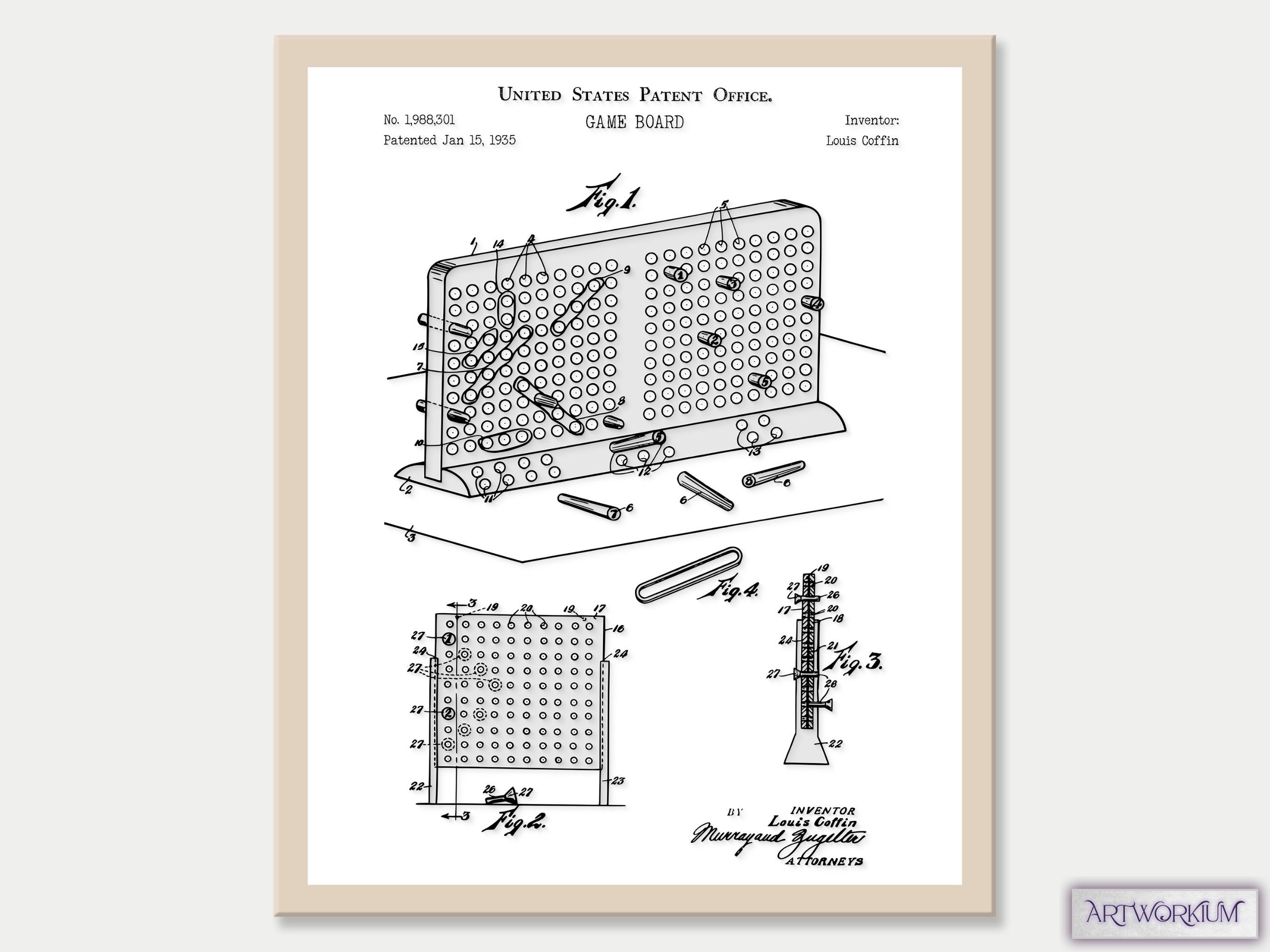 Set of 6 Game Patent Prints vol. 2 White Classic Games Night. Retro ...