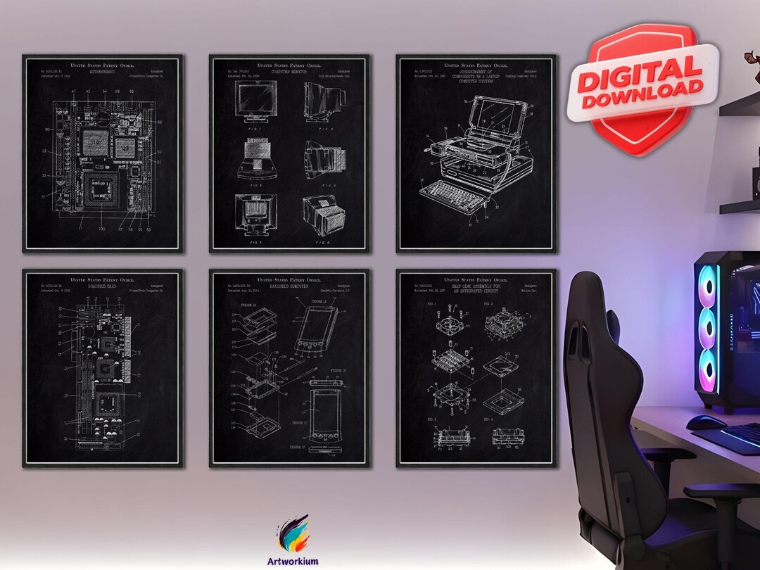 Computer Patnet Images Computer Patent Prints: Chalkboard Art, Set of 6 [volume 2 - Black ...