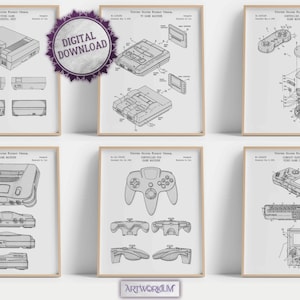 Retro Video Games Console Set Of 6 Patent Prints [Vol. 1 - White Version], Gaming Room Wall Art, Gaming Nostalgia, Poster Decor Gamer Gifts