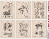 Piano Patent Art Prints (Set of 6) - Vintage Music Room Decor (Instant Download)