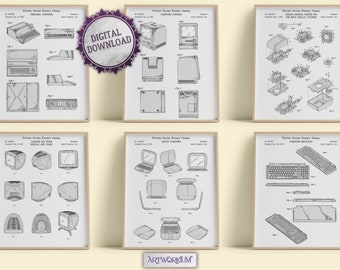 Set of 6 Apple Computers Patent Prints. White Version - Set of 6 Beautiful Technical & Computer Wall Art. Gift For Macintosh Lovers
