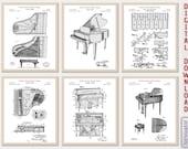 Piano Patent Art Prints (Set of 6) - Musician Gift (Instant Download)