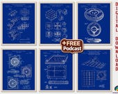 Game Patent Prints Set + PODCAST: Retro Board Games Art, Room Decor [Volume 3 - Blueprint] (Digital Download)