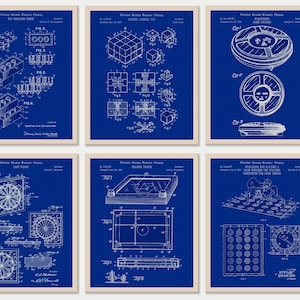 Set of 6 Game Patent Prints [Vol. 3 - Blueprint] | Classic Games Night. Retro Games Wall Art. Board Games Lover Gift. Game Room Decor