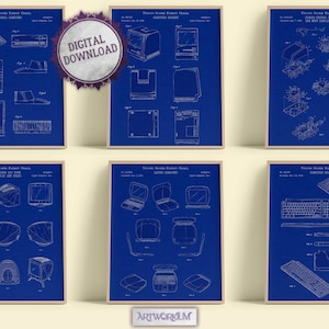 Set of 6 Apple Computers Patent Prints. Blueprint Version - Set of 6 Beautiful Technical & Computer Wall Art. Gift For Tech Lover