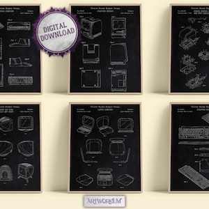 Set of 6 Apple Computers Patent Prints. Black Chalkboard Version - Set of 6 Beautiful Computer & Tech Wall Art. Gift For Apple Lovers