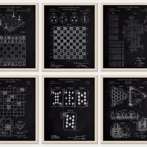 Set of 6 Game Patent Prints [Vol. 1 - Chalkboard] Classic Games Night. Retro Tabletop Games Wall Art. Board Games Lover Gift.Game Room Decor